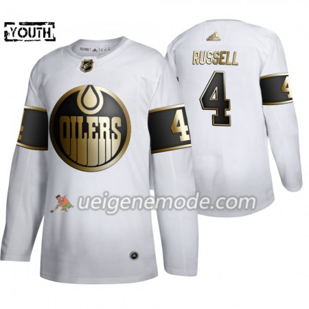 Kinder Eishockey Edmonton Oilers Trikot Kris Russell 4 Adidas 2019-2020 Golden Edition Weiß Authentic